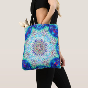 Tote Bag Aqua bleu royal kaléidoscope huit points étoile