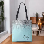 Tote Bag Aqua bleu Turquoise Parties scintillant argent Mon<br><div class="desc">Aqua Blue Turquoise Silver Parties scintillant Monogramme Livre Sac. Ce sac de livre peut être customisé pour inclure votre nom initial et prénom et donné comme cadeau pour Noël,  Sweet 16 Anniversaire,  Fête des mariées ou un Mariage.</div>
