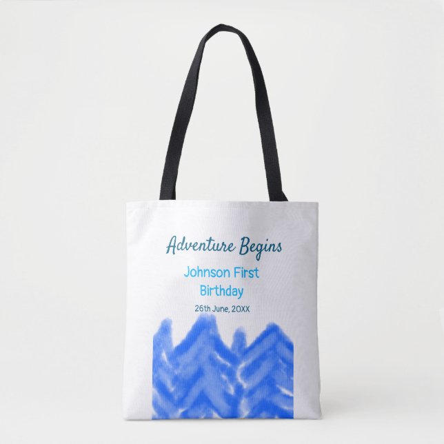 Tote Bag Aqua blue Adventure commence 1er anniversaire mont (Devant)