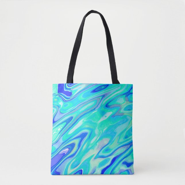 Tote Bag Aqua Blue Marble Texture Abstrait Motif liquide (Devant)