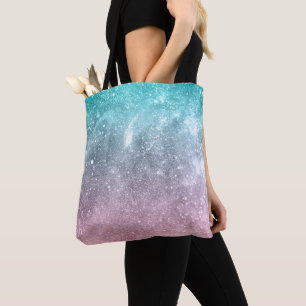 Tote Bag Aqua blue Pink ombre mer galaxie abstraite