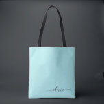 Tote Bag Aqua Blue Turquoise White Girl Script Monogramme<br><div class="desc">Aqua Blue Turquoise Elegant Ajoutez Votre Propre Nom Monogram Book Bag. Ce sac de livre peut être customisé pour inclure votre nom initial et prénom et donné comme cadeau pour Noël,  Sweet 16 Anniversaire,  Fête des mariées ou Mariage.</div>