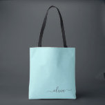 Tote Bag Aqua Blue Turquoise White Girl Script Monogramme<br><div class="desc">Aqua Blue Turquoise Elegant Ajoutez Votre Propre Nom Monogram Book Bag. Ce sac de livre peut être customisé pour inclure votre nom initial et prénom et donné comme cadeau pour Noël,  Sweet 16 Anniversaire,  Fête des mariées ou Mariage.</div>