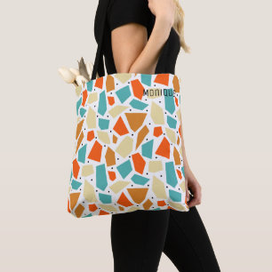 Tote Bag Aqua Orange Polygon Motif géométrique Monogramme