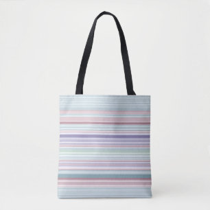 Tote Bag Aqua, rose et rayures lavande