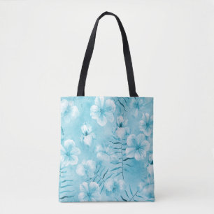 Tote Bag Aqua tropical Orchidées blanches Hibiscus Floral