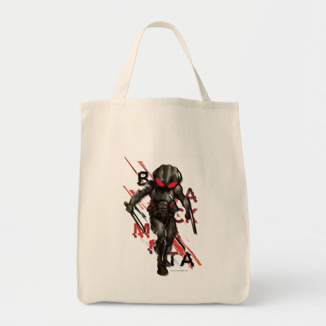 Tote Bag Aquaman | Black Manta Scattered Typography Graphic (Devant)