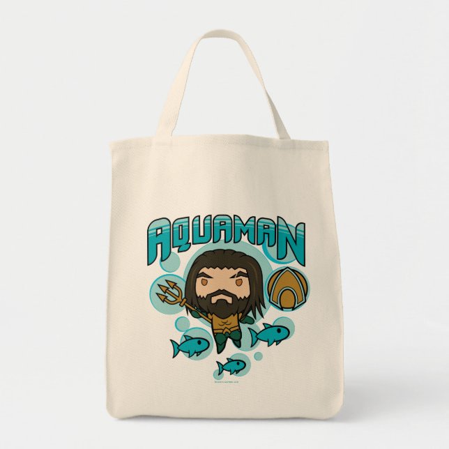 Tote Bag Aquaman | Chibi Aquaman Graphisme sous-marin (Devant)