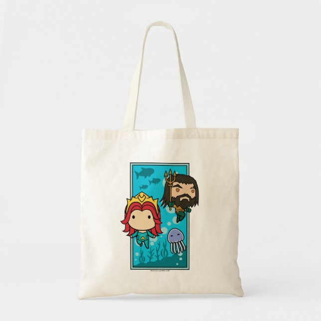 Tote Bag Aquaman | Chibi Mera & Aquaman Graphisme sous-mari (Devant)