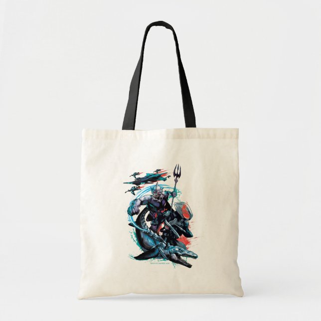 Tote Bag Aquaman | Orm, Manta Noir, Tylosaur, & Ships (Devant)