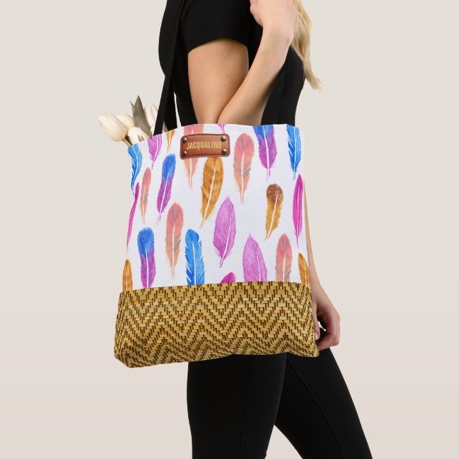 Tote Bag Aquarelle à la mode Feather Rattan Look (De près)
