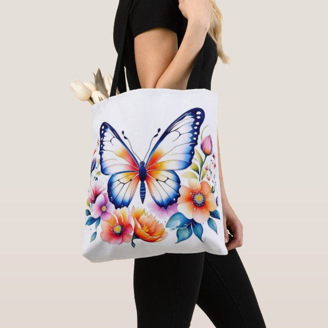 Tote Bag Aquarelle à papillon floral de couleur mignonne (De près)