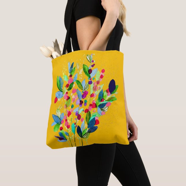 Tote Bag Aquarelle Abstraite colorée fleurie (De près)