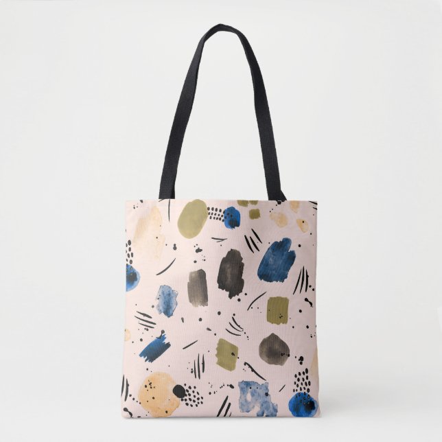 Tote Bag Aquarelle Abstraite : Motif d'encre géométrique. (Devant)