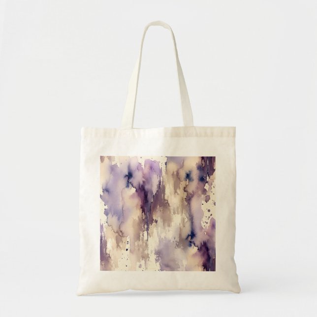 Tote Bag Aquarelle abstraite violette et beige (Devant)