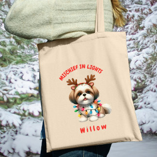 Tote Bag Aquarelle adorable Chih Tzu lumières de Noël Chien