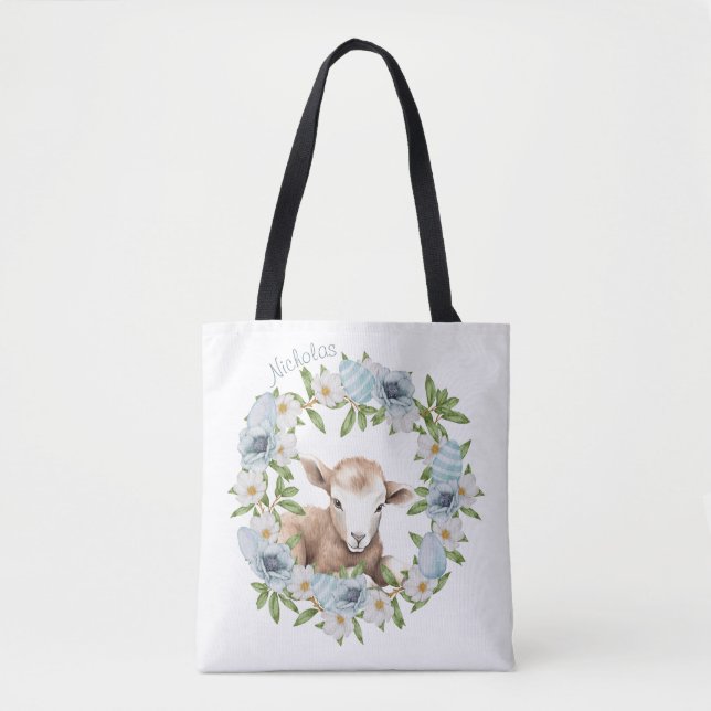 Tote Bag Aquarelle Agneau de Pâques Personnalisé (Devant)