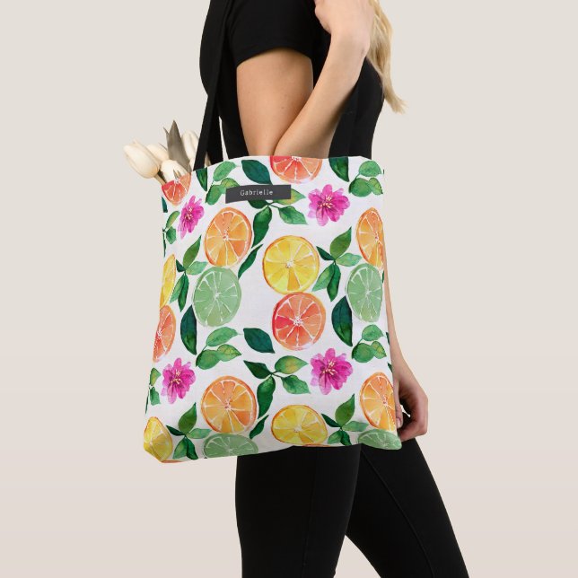 Tote Bag Aquarelle Agrumes Fruit Motif Floral (De près)