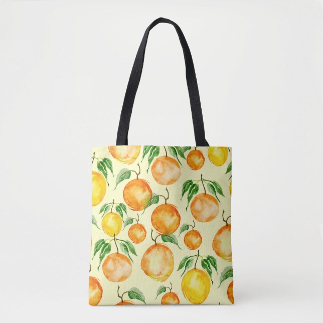 Tote Bag Aquarelle agrumes, motif tropical. (Devant)