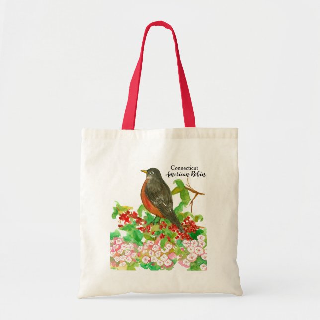 Tote Bag Aquarelle américaine de Robin du Connecticut (Devant)