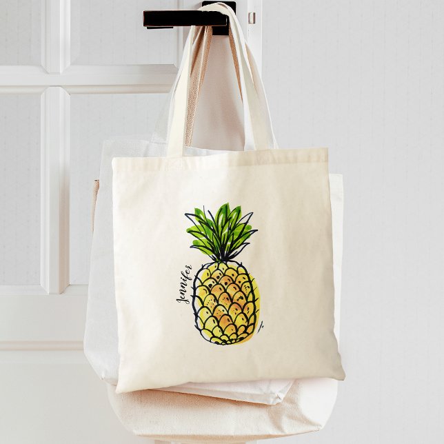 Tote Bag Aquarelle ananas personnalisé (Watercolor Pineapple Personalized Tote Bag)