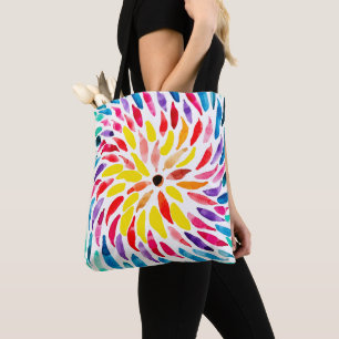 Tote Bag Aquarelle arc-en-ciel spirale abstraite