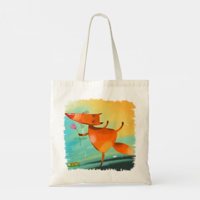 Tote Bag Aquarelle artisanale renard drôle (Dos)