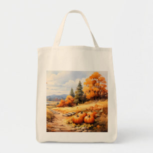 Tote Bag Aquarelle Automne Citrouille de route en chute Feu