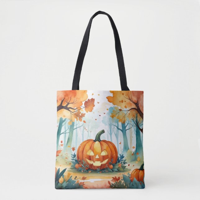 Tote Bag Aquarelle Automne Citrouilles Automne Feuilles For (Devant)