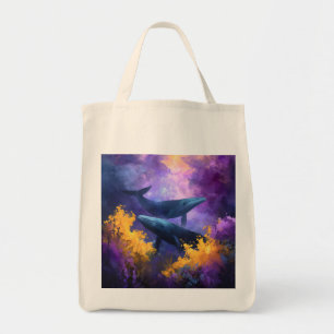 Tote Bag Aquarelle Baleines Jardin Océan Abstrait