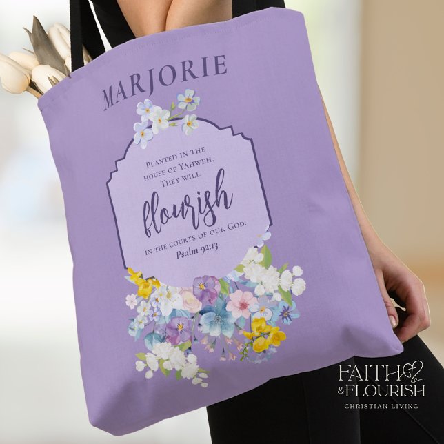 Tote Bag Aquarelle Bible Florale Verse Purple Personnalisé (Créateur téléchargé)
