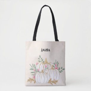 Tote Bag Aquarelle blanche et Citrouille or