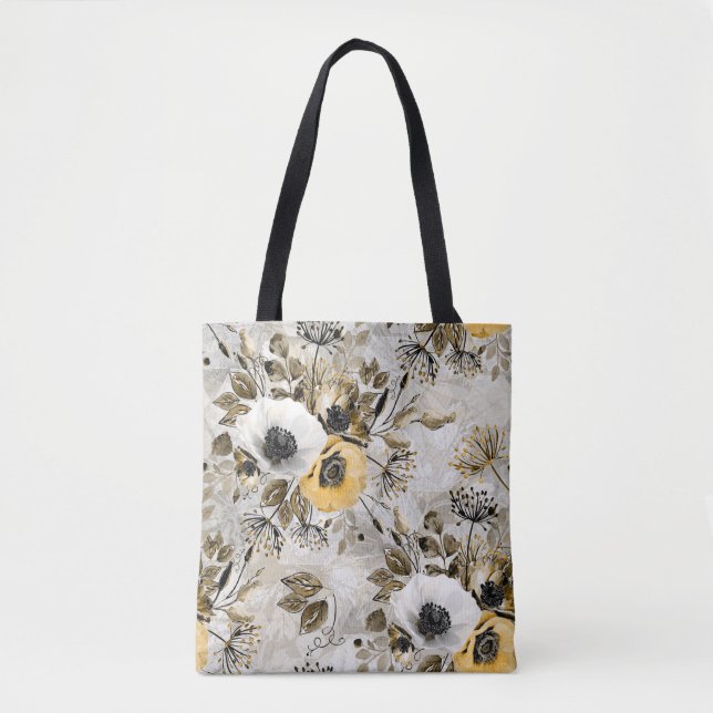 Tote Bag Aquarelle blanche, fleurs jaunes (Devant)