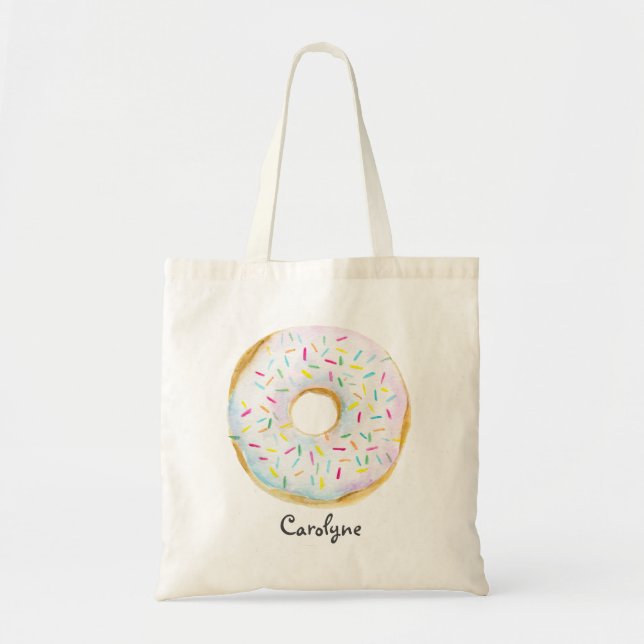 Tote Bag Aquarelle blanche mignonne Donut avec arrosage per (Devant)