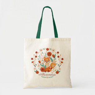Tote Bag Aquarelle blanche ornée de renard boisé Nom