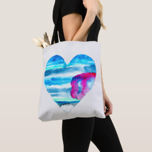Tote Bag Aquarelle bleu coeur mignon