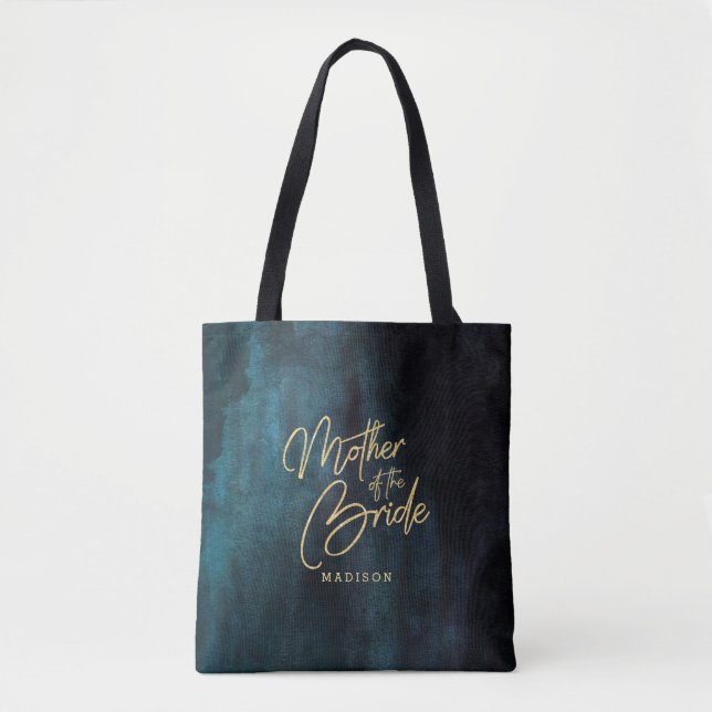 Tote Bag Aquarelle bleu marine et Mère or de la mariée (Devant)