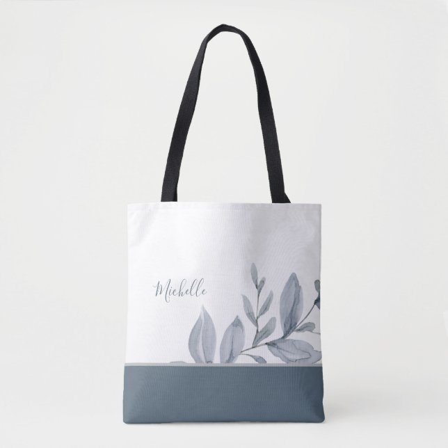 Tote Bag Aquarelle bleu outremer vert avec nom (Devant)