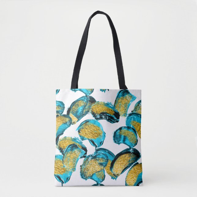Tote Bag Aquarelle bleu, turquoise, or art. (Devant)