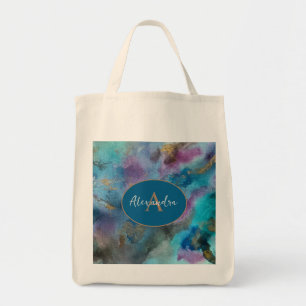 Tote Bag Aquarelle bleu violet or Abstraite personnalisée