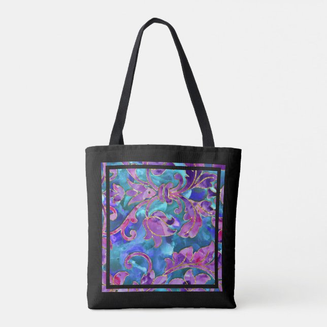 Tote Bag Aquarelle bleu violet rose Damask Fourre-tout (Dos)