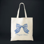 Tote Bag Aquarelle Bleue Bleu Barré Bow<br><div class="desc">PreppyPrint.com - Ajoutez votre touche personnalisée à ce sac fourre-tout. Cliquez sur "modifier la conception" pour modifier la police,  la taille de l'image,  etc. Transférez aussi ce design sur les produits de votre choix ! Veuillez visiter mon magasin de créateurs,  PreppyPrint.com,  pour la coordination des articles.</div>