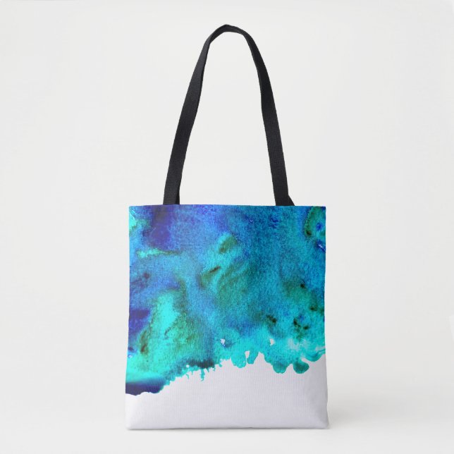 Tote Bag Aquarelle bleue Design océanique abstrait (Devant)