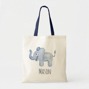 Tote Bag Aquarelle bleue du garçon Baby Elephant Safari Na