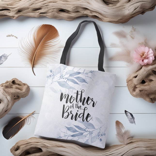 Tote Bag Aquarelle bleue Feuille Mariage mère de la mariée (Créateur téléchargé)