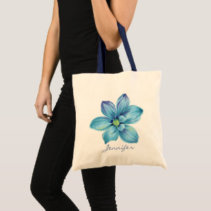 Tote Bag Aquarelle bleue florale personnalisée moderne