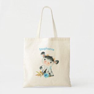 Tote Bag Aquarelle bleue Petite vache
