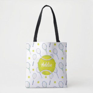 Tote Bag Aquarelle Blue Racquettes de tennis Personnalisé