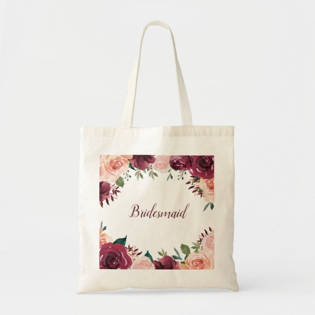 Tote Bag Aquarelle Blush rose Bourgogne Rose Bridesmaid (Devant)