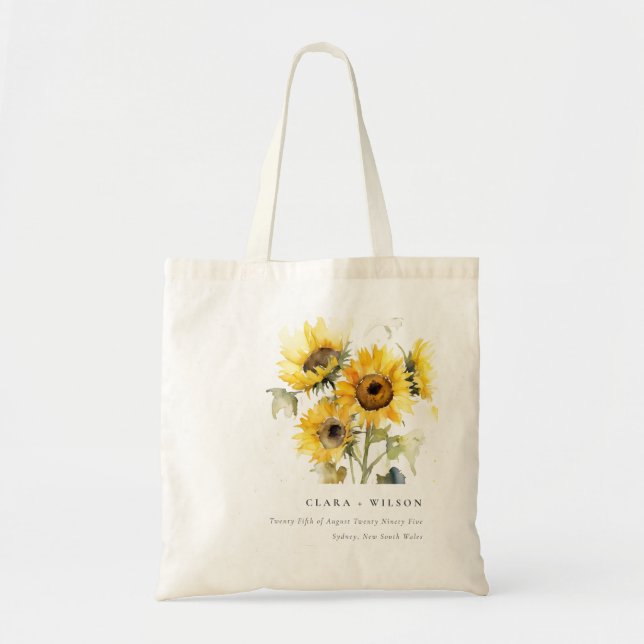 Tote Bag Aquarelle Boho minimale Tournesol Mariage rustique (Devant)